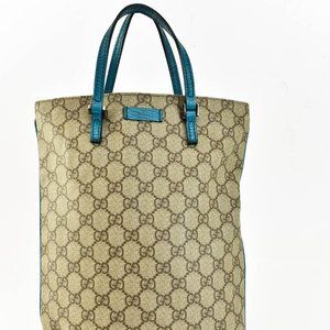 GUCCI: Turquoise, Leather GG Logo Medium Tote (ur)